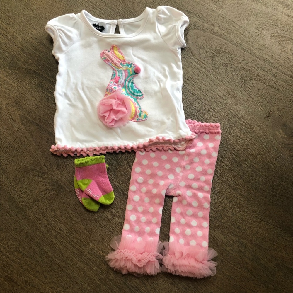 MUD PIE Bunny Set  Baby Girl 9-12 Pink